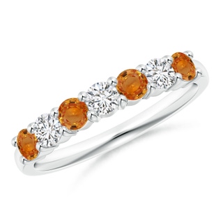 3mm AAA Half Eternity 7 Stone Orange Sapphire & Diamond Wedding Band in White Gold