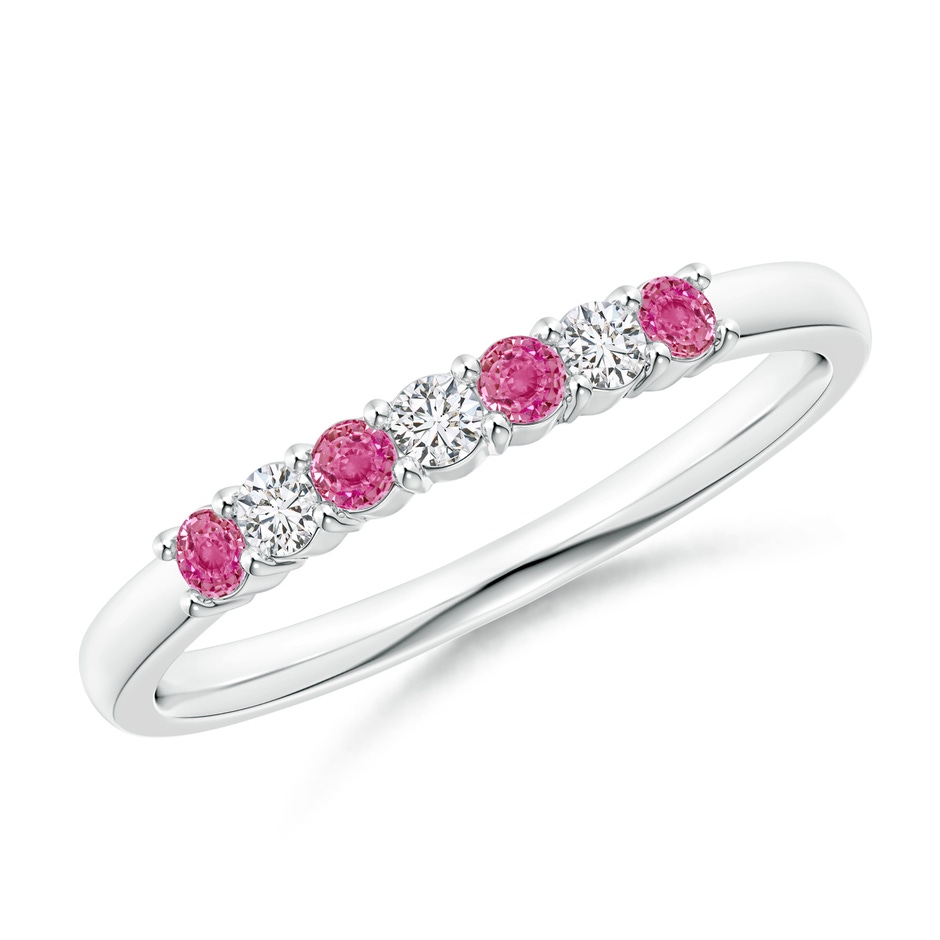 2mm AAA Half Eternity 7 Stone Pink Sapphire & Diamond Wedding Band in 9K White Gold 