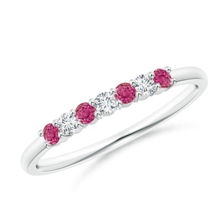 2mm AAAA Half Eternity 7 Stone Pink Sapphire & Diamond Wedding Band in White Gold