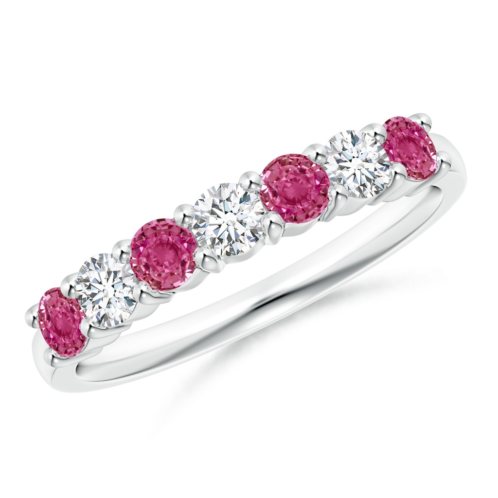 3mm AAAA Half Eternity 7 Stone Pink Sapphire & Diamond Wedding Band in P950 Platinum 