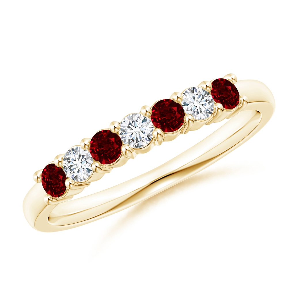 2.5mm AAAA Half Eternity Seven Stone Ruby and Diamond Wedding Band in 10K Yellow Gold