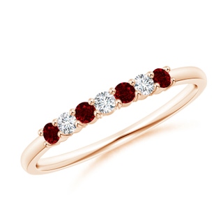 2mm AAAA Half Eternity Seven Stone Ruby and Diamond Wedding Band in Rose Gold