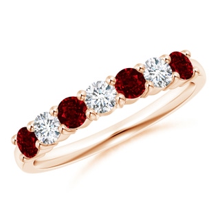 3mm AAAA Half Eternity Seven Stone Ruby and Diamond Wedding Band in Rose Gold