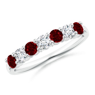 3mm AAAA Half Eternity Seven Stone Ruby and Diamond Wedding Band in White Gold