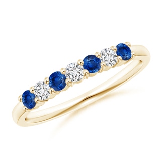 2.5mm AAA Half Eternity Seven Stone Sapphire and Diamond Wedding Band in Yellow Gold