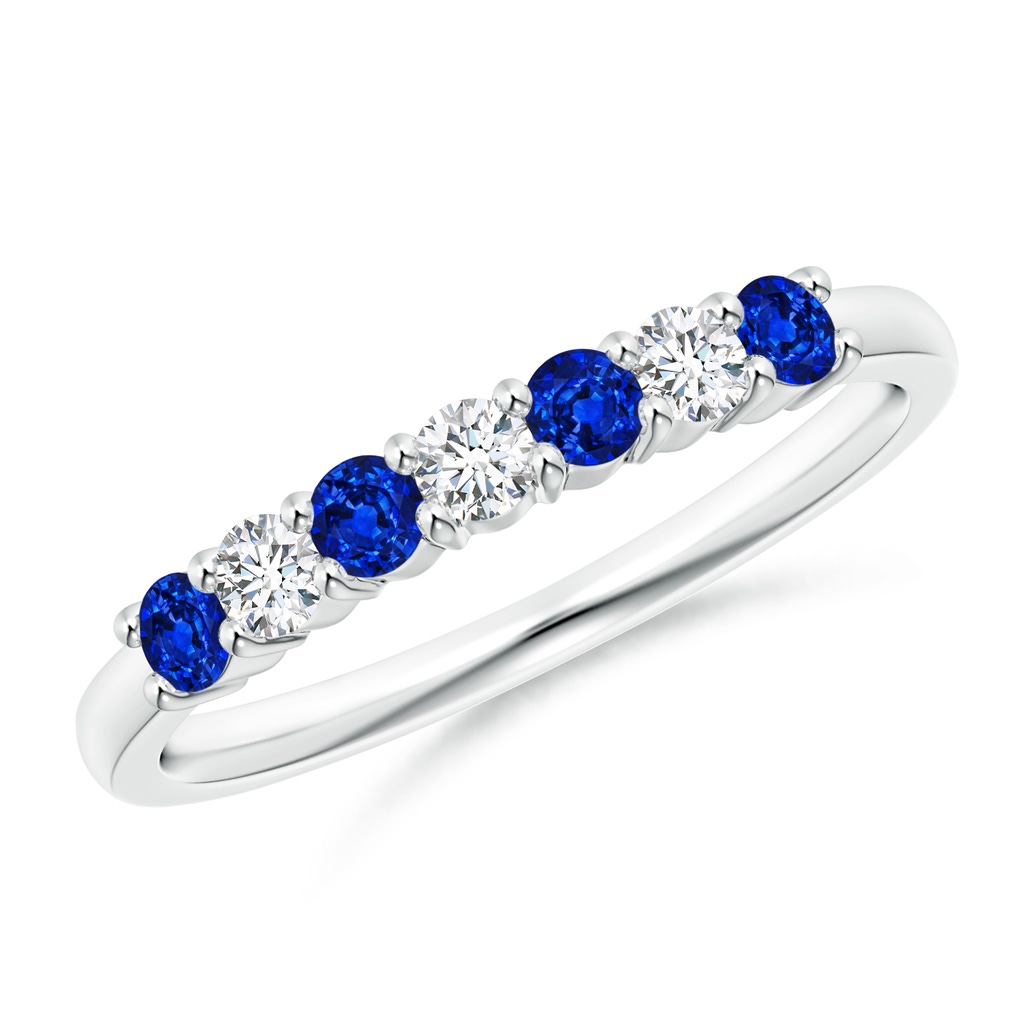 2.5mm AAAA Half Eternity Seven Stone Sapphire and Diamond Wedding Band in White Gold