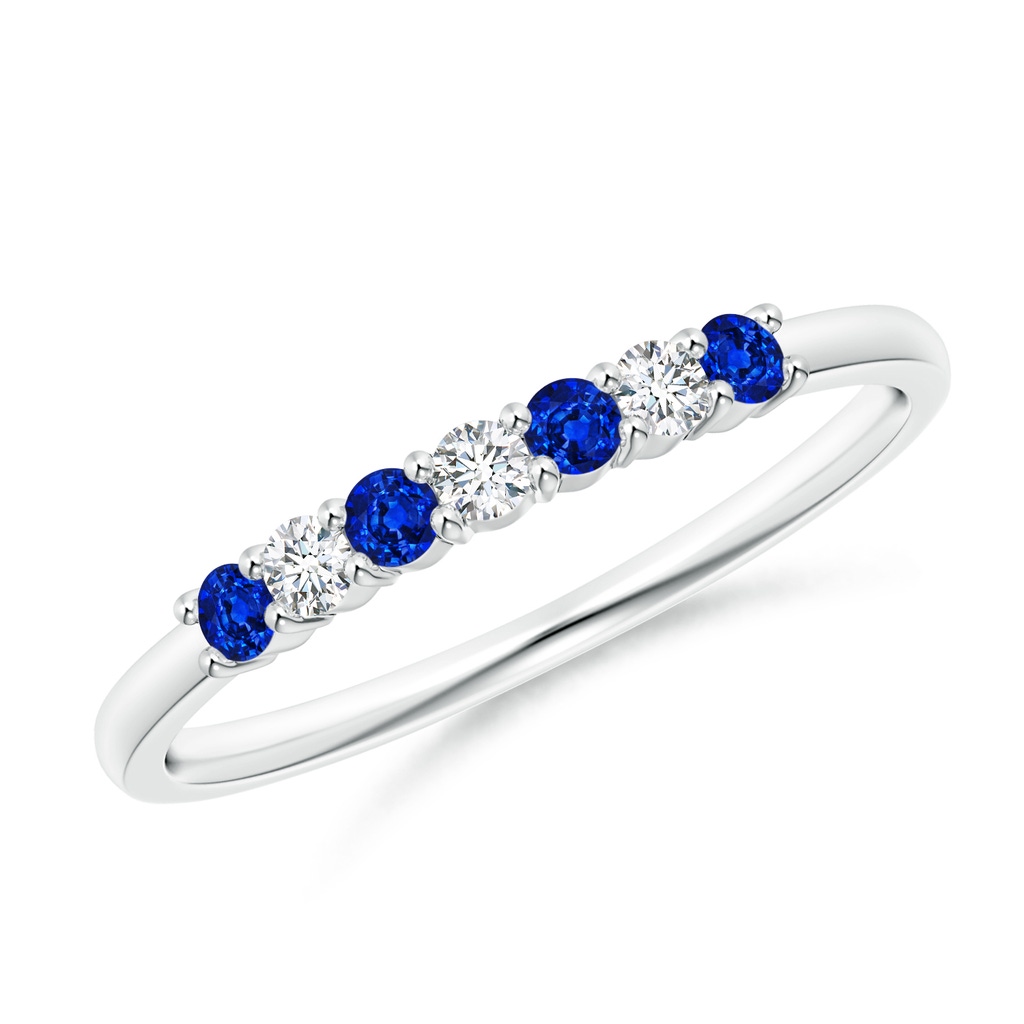 2mm AAAA Half Eternity Seven Stone Sapphire and Diamond Wedding Band in White Gold