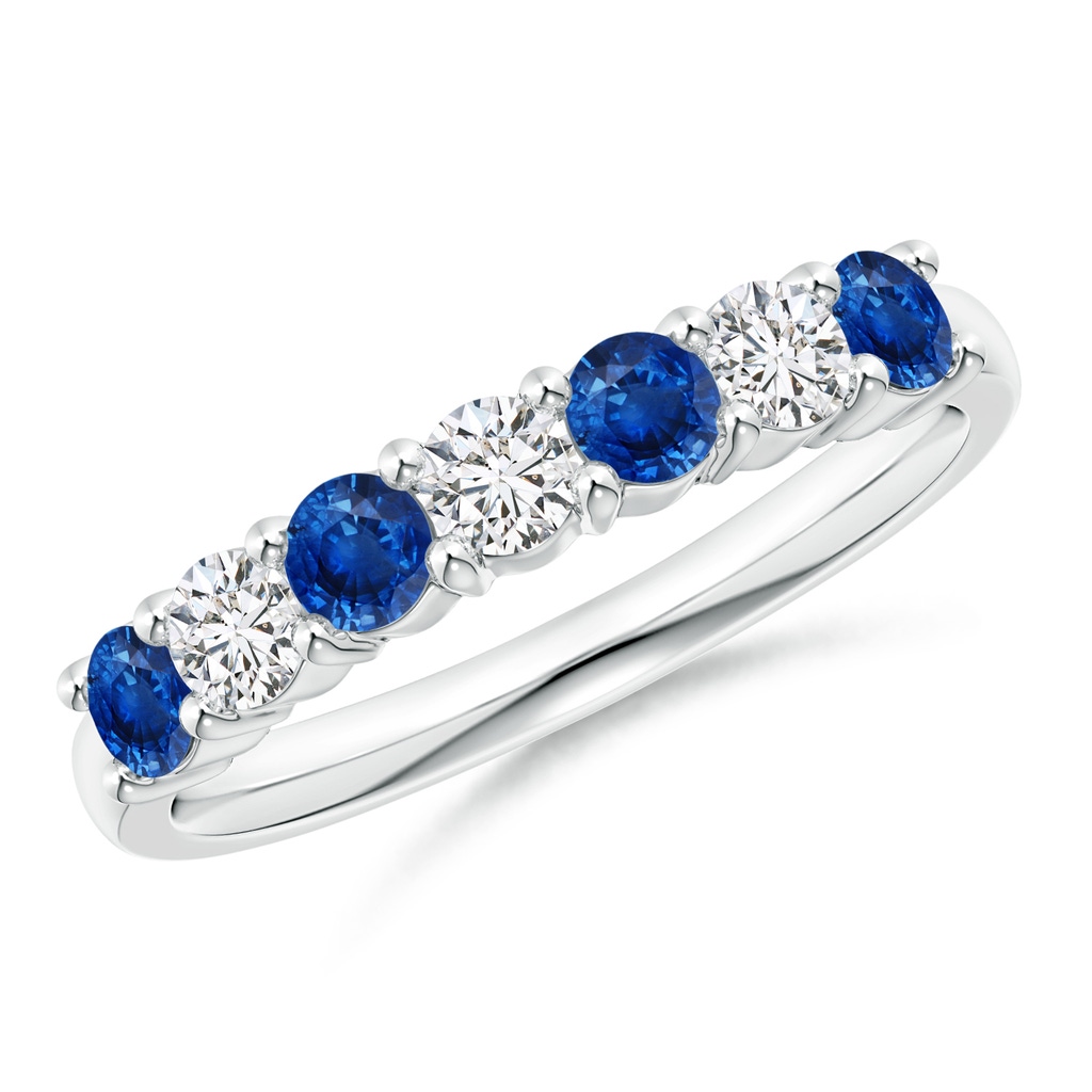 3mm AAA Half Eternity Seven Stone Sapphire and Diamond Wedding Band in 10K White Gold