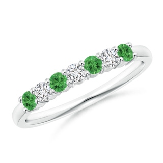 2.5mm AAA Half Eternity Seven Stone Tsavorite and Diamond Wedding Band in White Gold