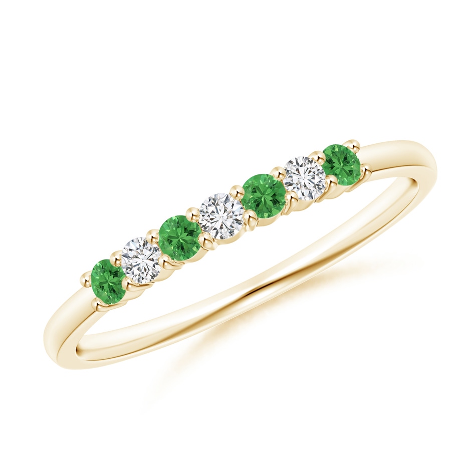 2mm AAA Half Eternity Seven Stone Tsavorite and Diamond Wedding Band in Yellow Gold 