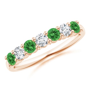 3mm AAAA Half Eternity Seven Stone Tsavorite and Diamond Wedding Band in Rose Gold