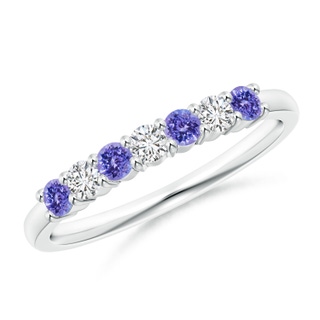 2.5mm AAA Half Eternity 7 Stone Tanzanite and Diamond Wedding Band in White Gold