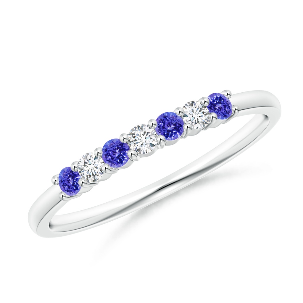 2mm AAAA Half Eternity 7 Stone Tanzanite and Diamond Wedding Band in S999 Silver