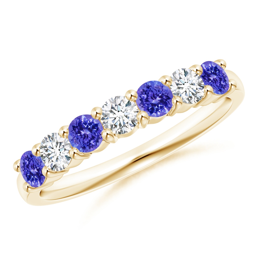 3mm AAAA Half Eternity 7 Stone Tanzanite and Diamond Wedding Band in Yellow Gold