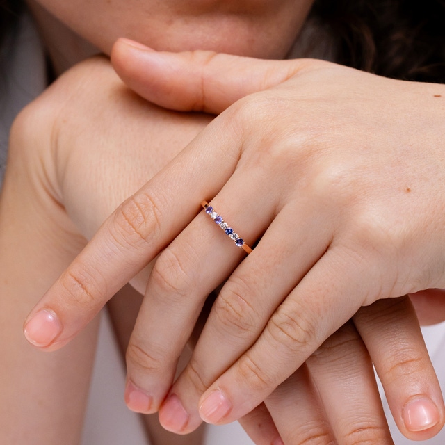 Seven Stone Diamond Accented Prong Setting - Depicted with a Lilac