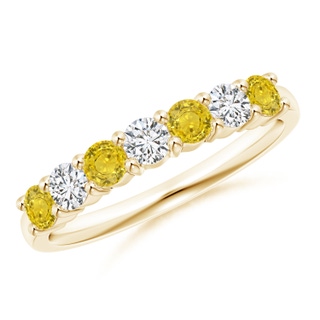 3mm AAA Half Eternity 7 Stone Yellow Sapphire & Diamond Wedding Band in Yellow Gold