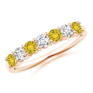 3mm AAAA Half Eternity 7 Stone Yellow Sapphire & Diamond Wedding Band in Rose Gold