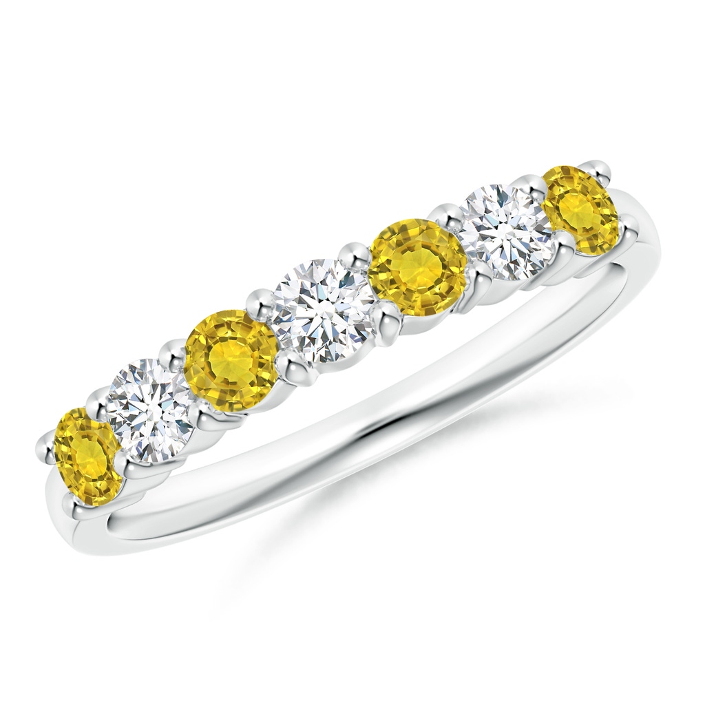 3mm AAAA Half Eternity 7 Stone Yellow Sapphire & Diamond Wedding Band in White Gold