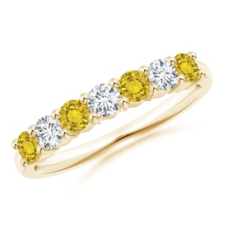 3mm AAAA Half Eternity 7 Stone Yellow Sapphire & Diamond Wedding Band in Yellow Gold