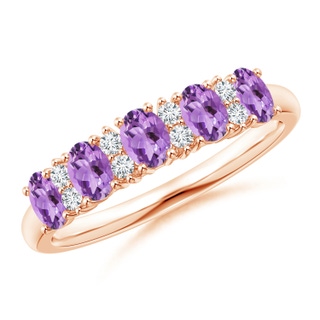 4x3mm A Five Stone Amethyst and Diamond Wedding Band in Rose Gold