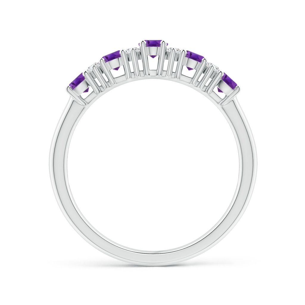 4x3mm AAA Five Stone Amethyst and Diamond Wedding Band in White Gold Side-1
