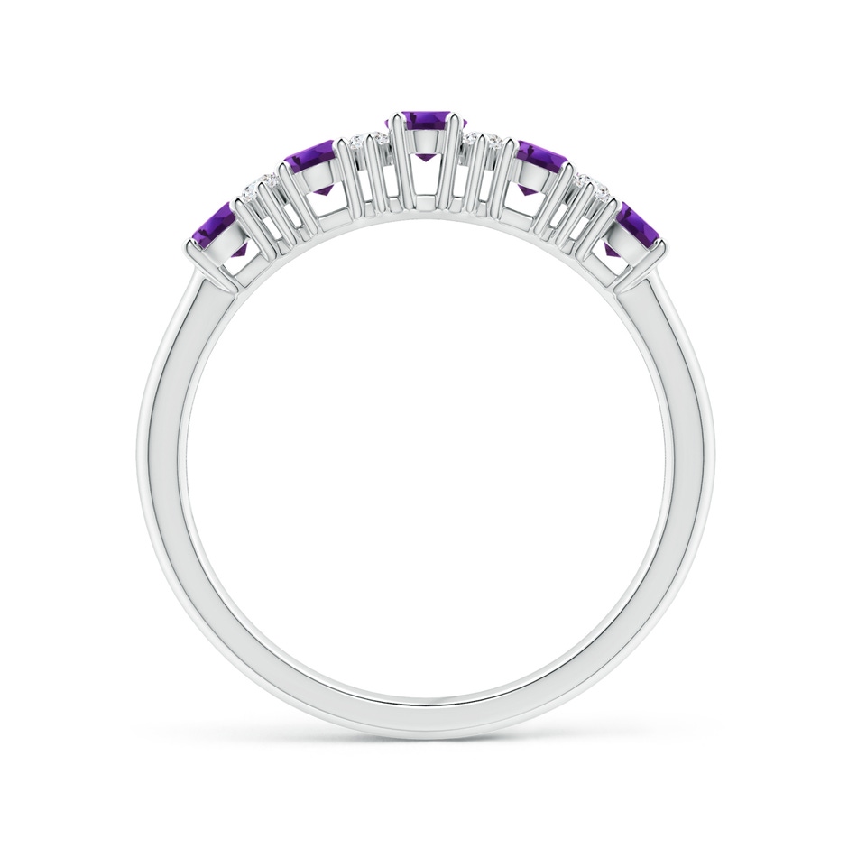 4x3mm AAAA Five Stone Amethyst and Diamond Wedding Band in P950 Platinum side-1