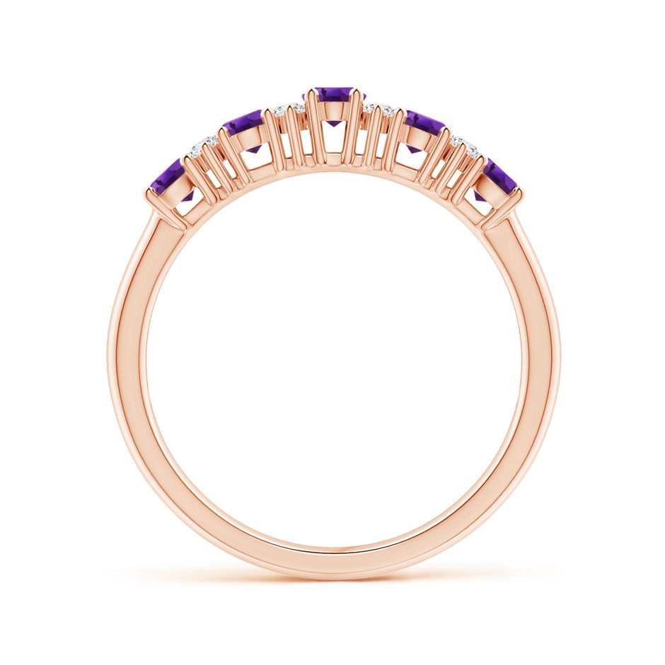 4x3mm AAAA Five Stone Amethyst and Diamond Wedding Band in Rose Gold side-1