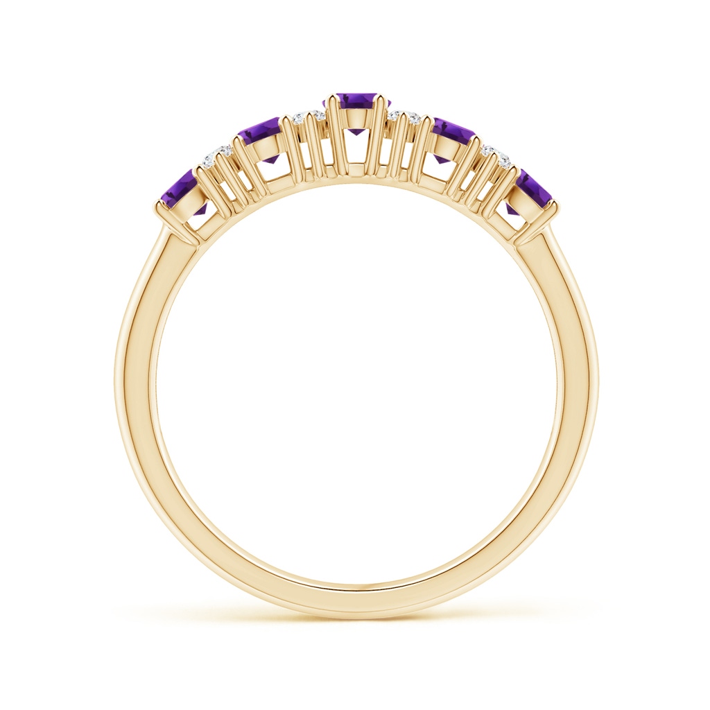 4x3mm AAAA Five Stone Amethyst and Diamond Wedding Band in Yellow Gold Side-1