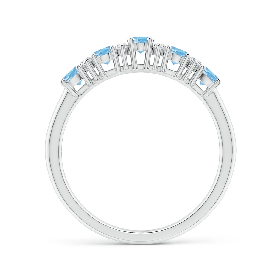 4x3mm AAAA Five Stone Aquamarine and Diamond Wedding Band in White Gold side-1