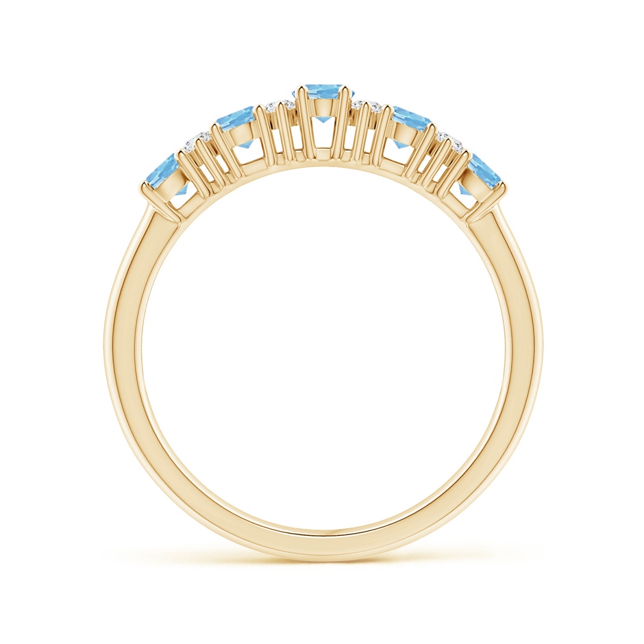 4x3mm AAAA Five Stone Aquamarine and Diamond Wedding Band in Yellow Gold side-1