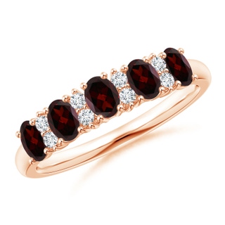 4x3mm A Five Stone Garnet and Diamond Wedding Band in Rose Gold