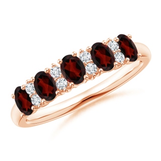 4x3mm AA Five Stone Garnet and Diamond Wedding Band in 10K Rose Gold