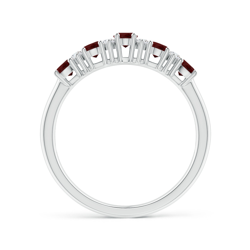 4x3mm AAA Five Stone Garnet and Diamond Wedding Band in White Gold Side-1