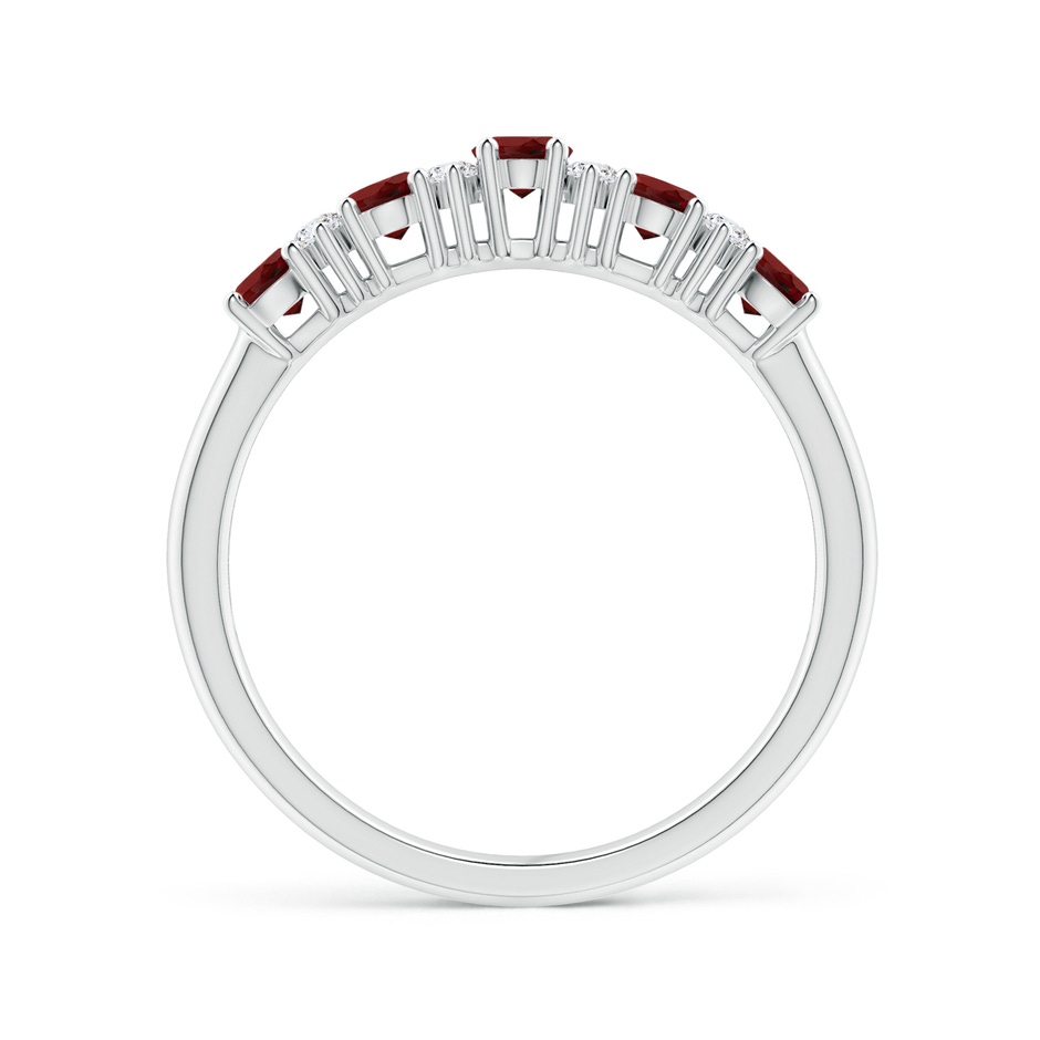 4x3mm AAAA Five Stone Garnet and Diamond Wedding Band in White Gold side-1