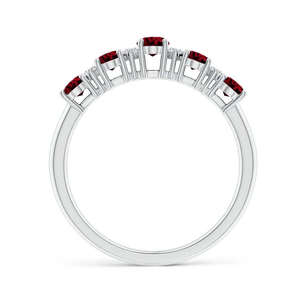 5x3mm AAAA Five Stone Garnet and Diamond Wedding Band in White Gold Side-1