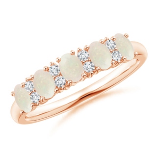 4x3mm A Five Stone Opal and Diamond Wedding Band in 10K Rose Gold
