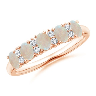 4x3mm AA Five Stone Opal and Diamond Wedding Band in Rose Gold