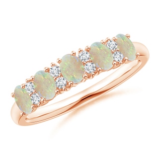 4x3mm AAA Five Stone Opal and Diamond Wedding Band in 9K Rose Gold