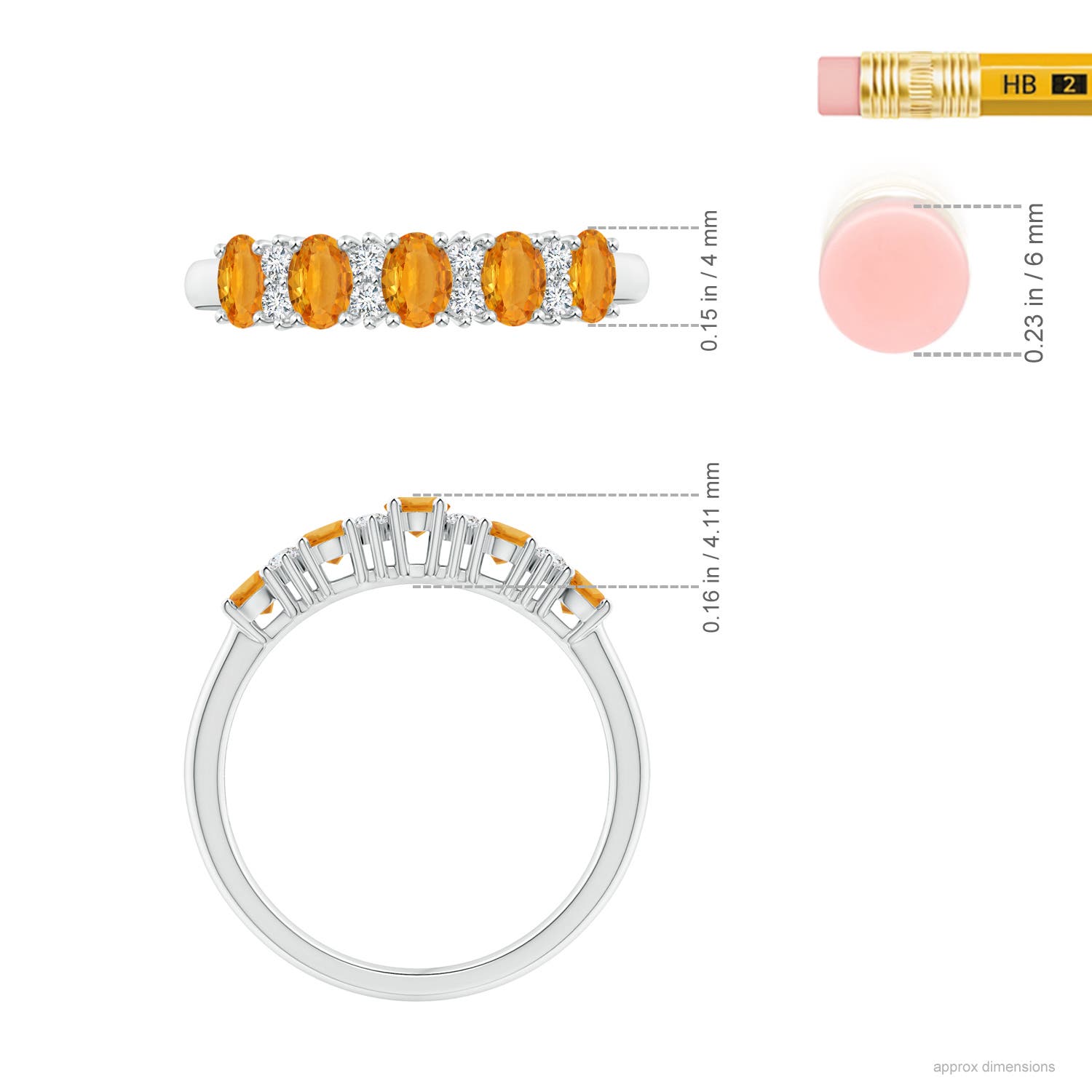 4x3mm A Five Stone Orange Sapphire and Diamond Wedding Band in P950 Platinum - ruler