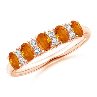 4x3mm AAA Five Stone Orange Sapphire and Diamond Wedding Band in 9K Rose Gold