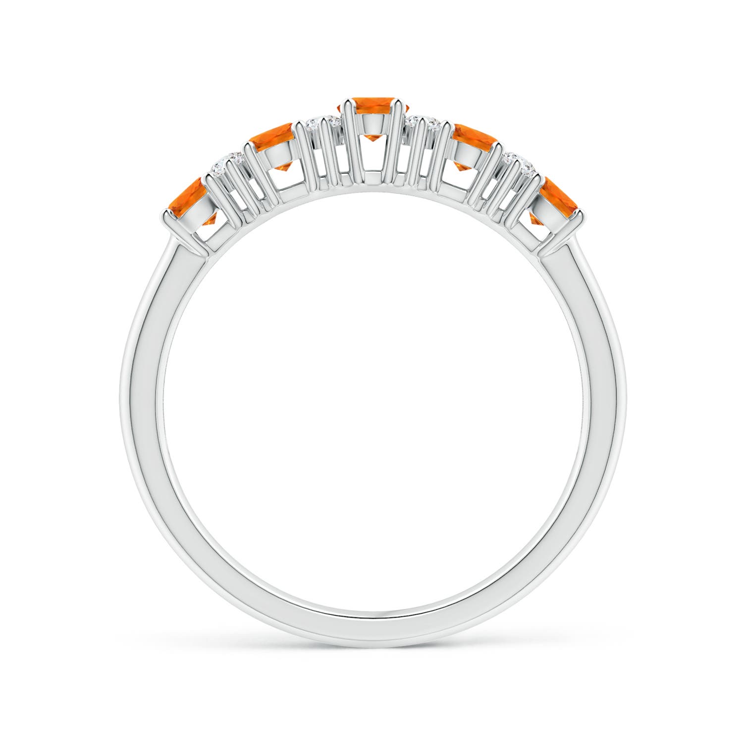 4x3mm AAAA Five Stone Orange Sapphire and Diamond Wedding Band in White Gold - side 2