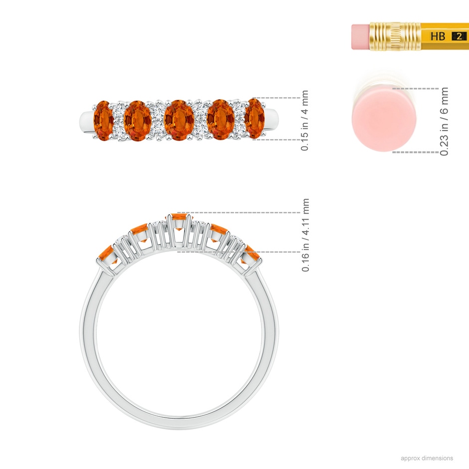 4x3mm AAAA Five Stone Orange Sapphire and Diamond Wedding Band in White Gold ruler