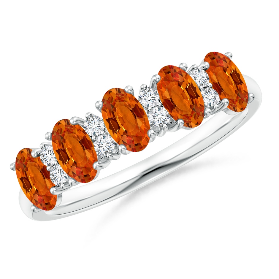 5x3mm AAAA Five Stone Orange Sapphire and Diamond Wedding Band in P950 Platinum 