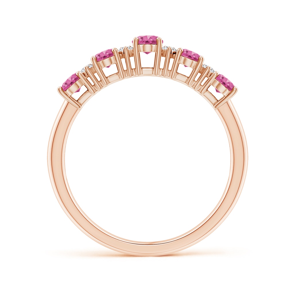 5x3mm AAA Five Stone Pink Sapphire and Diamond Wedding Band in Rose Gold Side-1