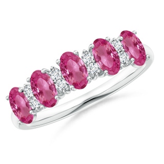 5x3mm AAAA Five Stone Pink Sapphire and Diamond Wedding Band in P950 Platinum