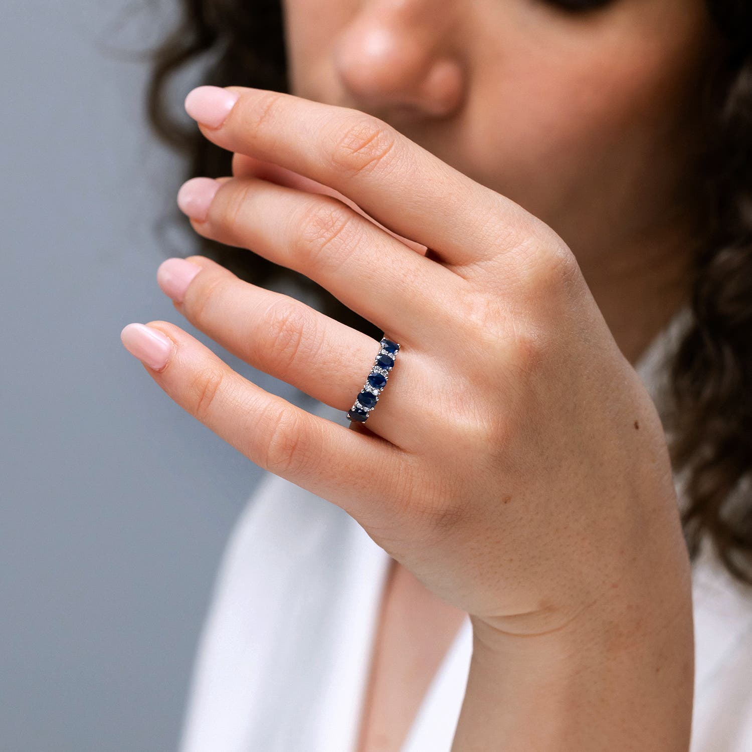 Blue sapphire and sale diamond wedding band