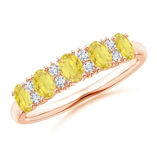4x3mm A Five Stone Yellow Sapphire and Diamond Wedding Band in 9K Rose Gold