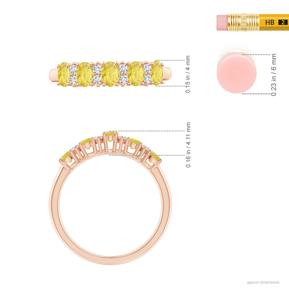 4x3mm A Five Stone Yellow Sapphire and Diamond Wedding Band in Rose Gold ruler