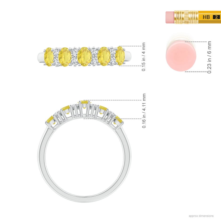 4x3mm A Five Stone Yellow Sapphire and Diamond Wedding Band in White Gold ruler