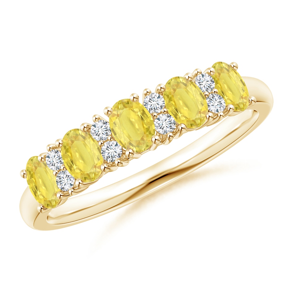 4x3mm A Five Stone Yellow Sapphire and Diamond Wedding Band in Yellow Gold 